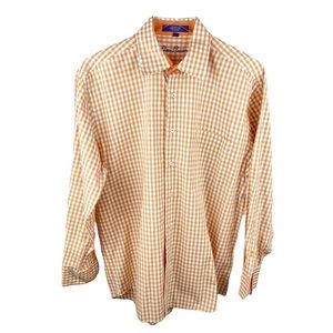 Alan Flusser Orange Rust Gingham Plaid Button Down Shirt Size Medium